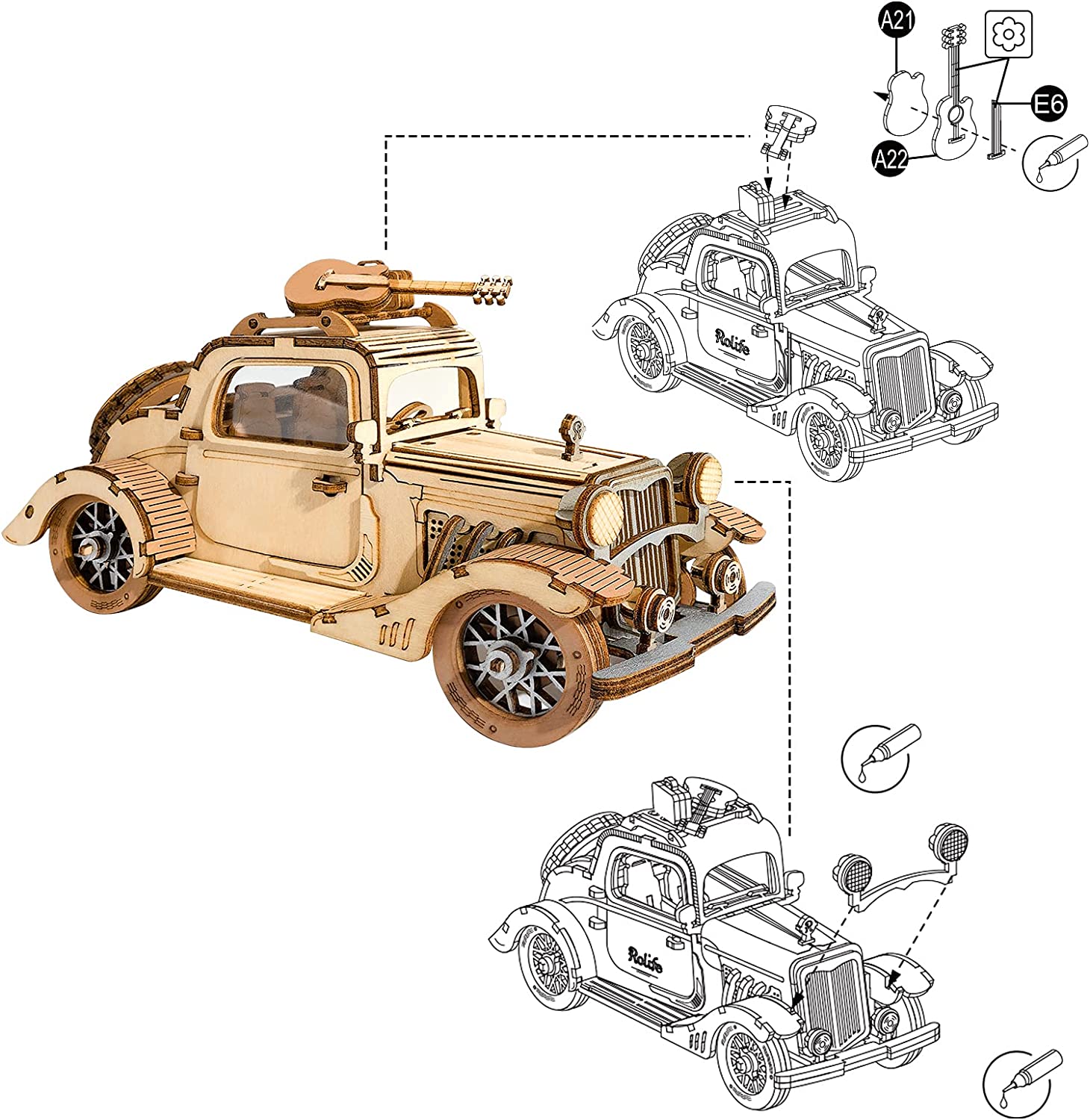 Robotime Rolife Vintage Car Model 3D Wooden Puzzle Toys For Children Kids