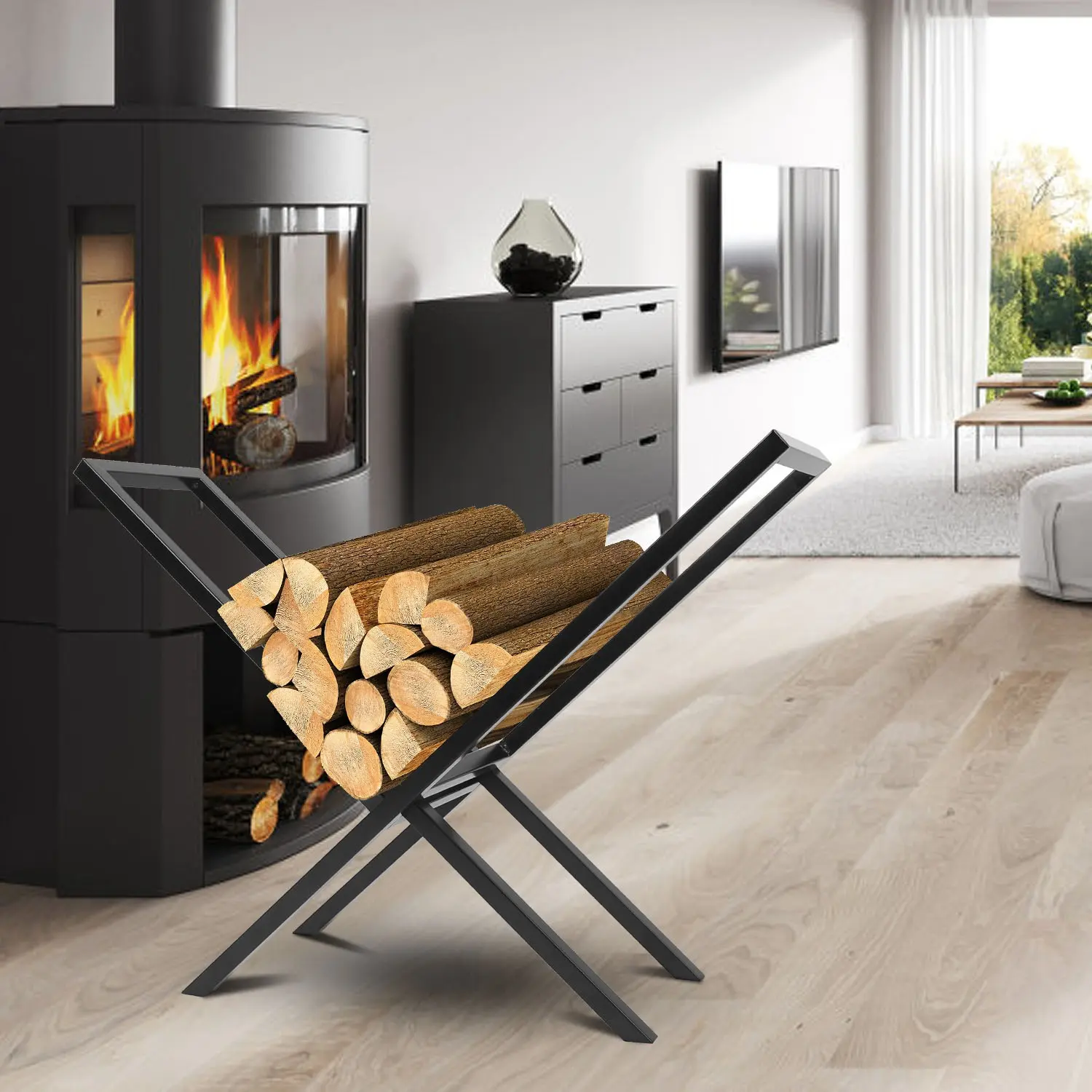 Firewood Log Rack 220LBS Steel Wood Lumber