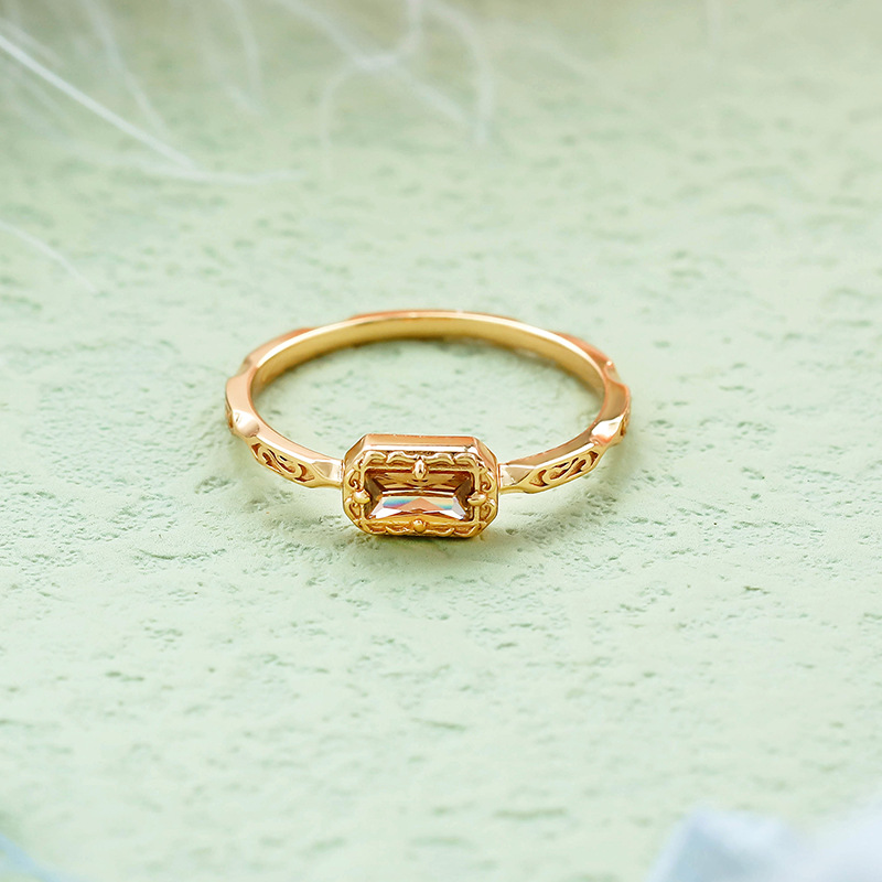 S925 Silver Plated 14K Gold Coffee Zirconium Ring