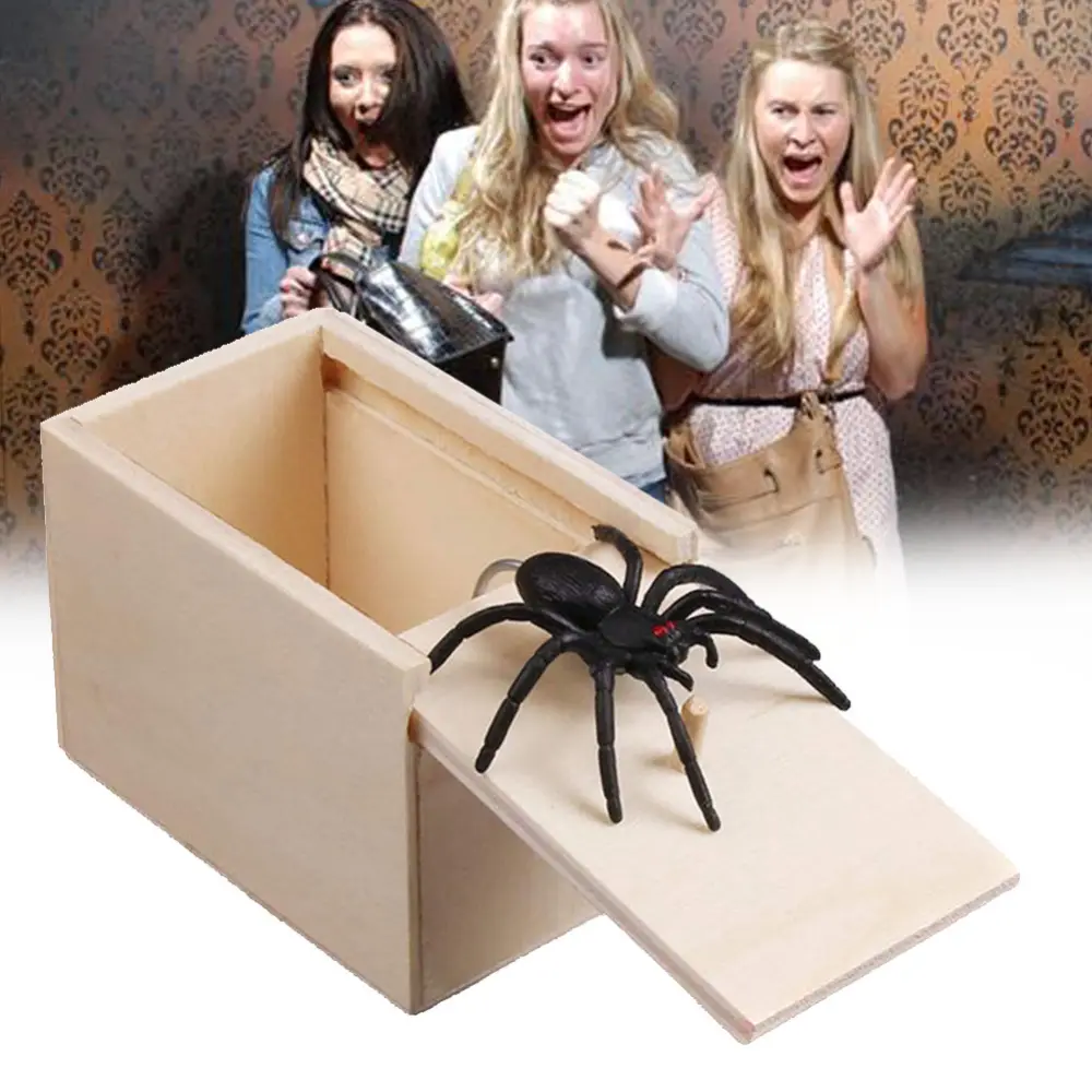 Prank Spider Wooden Scare Box Trick Play Joke Lifelike