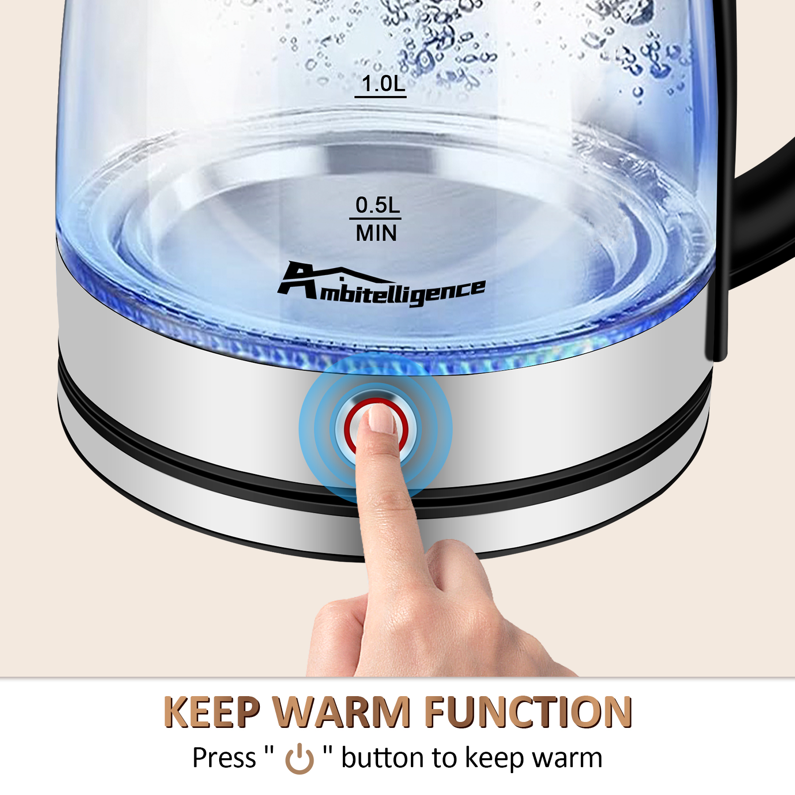 1.8L Glass Electric Kettle with Keep Warm. BPA Free Materials, Keep Temperature Function, Fast Boil, Automatic shut-off, Easy to Clean. Image source: https://cf.cjdropshipping.com/dc36268c-ab29-4312-be60-d1573b4f4e7d.jpg