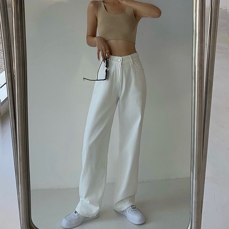 Women's Autumn New High Waist Slim White Jeans White - Shop at LoveMi