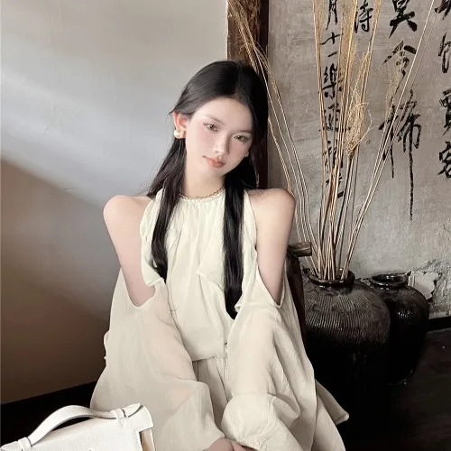 Pullover Chic Niche Pure Desire Chiffon Shirt Apricot - Shop at LoveMi