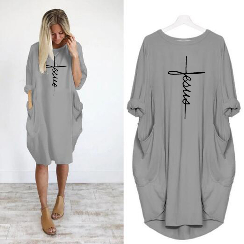 Plus Size Women's Cross Print Dress