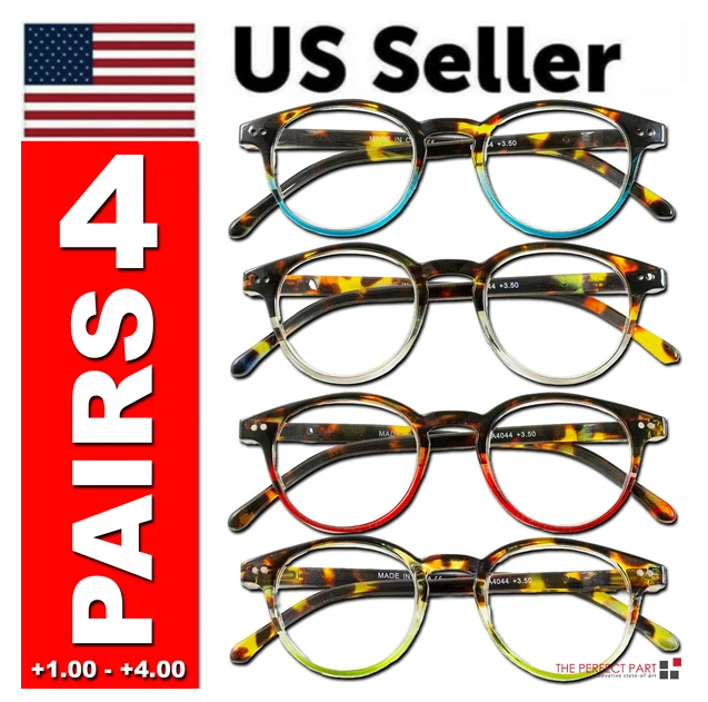 4 Pairs Mens Women Spring Hinge Round Horn Power Oval Reading Reader Glasses 1-4 - Image 5