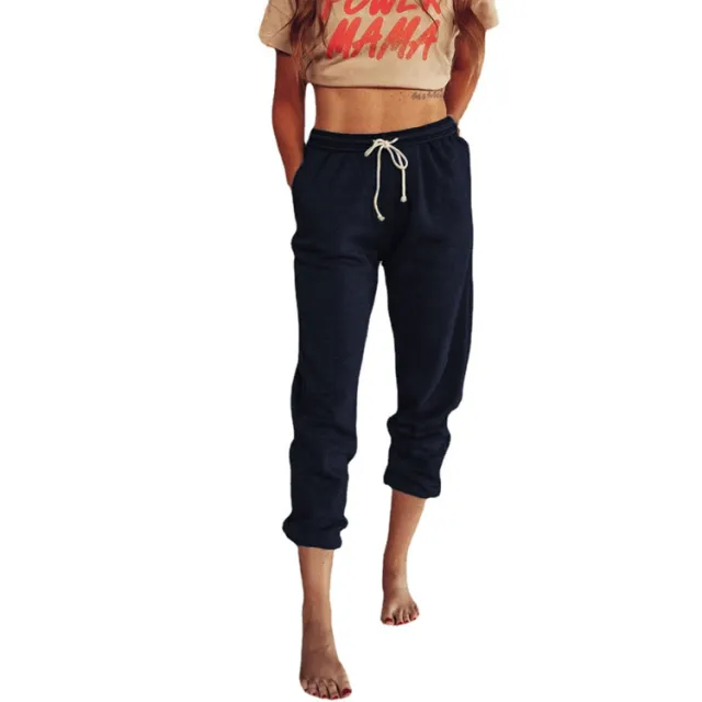 Women's Loose High Waist Tie Cropped Leggings Navy Blue - Shop at LoveMi