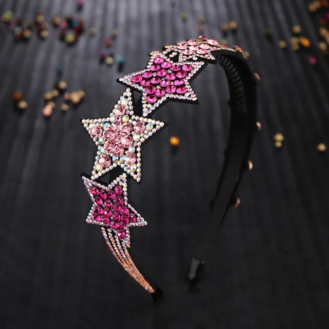Korean Style Five pointed Star Headband Czech Drill Headdress Rose Red - Shop at LoveMi