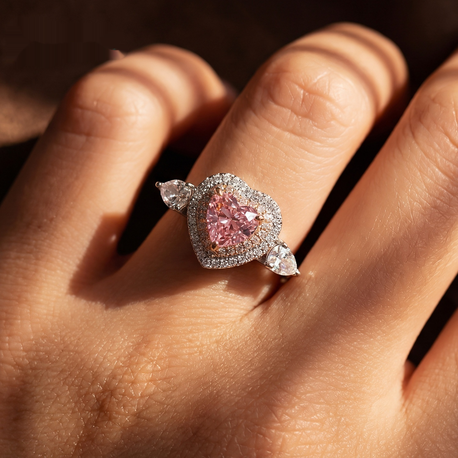 925 Sterling Silver Heart Shaped Moissanite Ring thumbnail 1