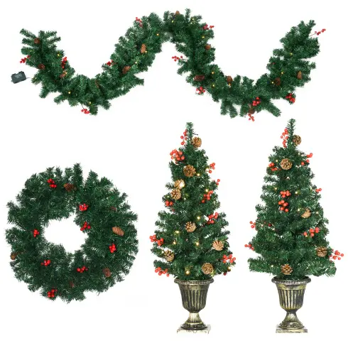 HOMCOM Prelit Holiday Christmas 4-Piece Set, Garland