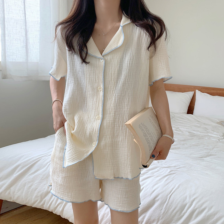 طقم بيجاما نسائي ياباني بأكمام قصيرة من قماش القطن الغزلي بتصميم الأميرة