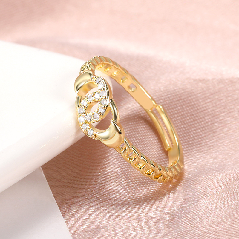 Double Circle Cutout Ring Chain Ring Micro Setting