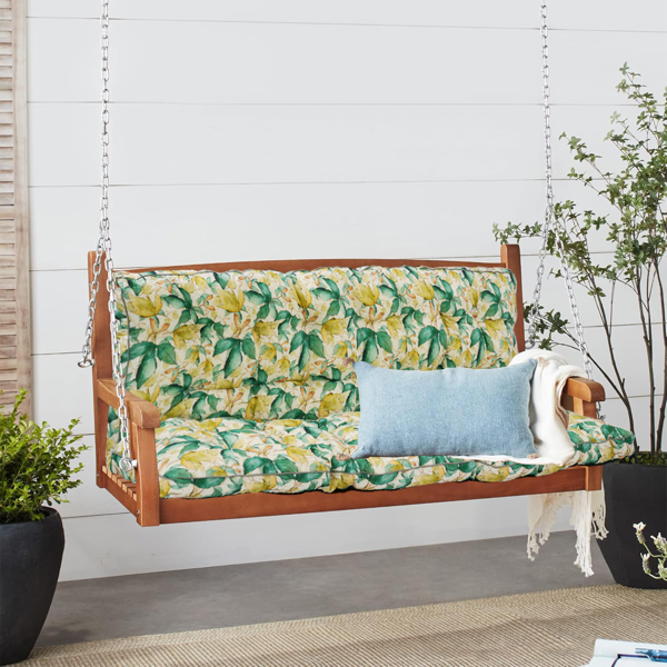 Outdoor Swing Cushions 63 Inch, Waterproof 4in Thick Porch Swing Cushion Replacement With Backrest And Ties, Comfortable 2-3 Seat Pation Swing Pad For Backyard, Garden, Lawn, Outdo