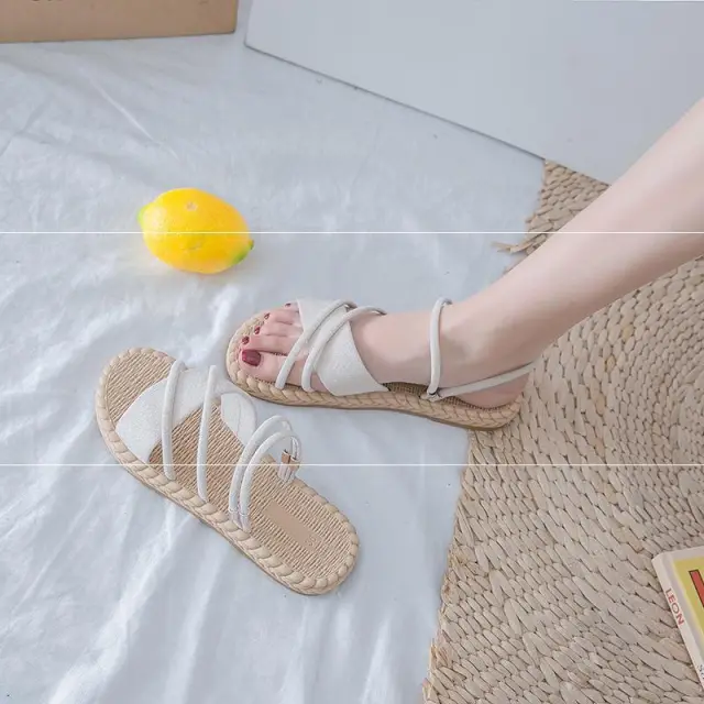 Women's Sandals Slip on Flat bottomed Outer Wear Beige - Shop at LoveMi