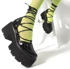 Women's Large Size Round Toe Platform Cross Strappy Shoes - Black - View 1