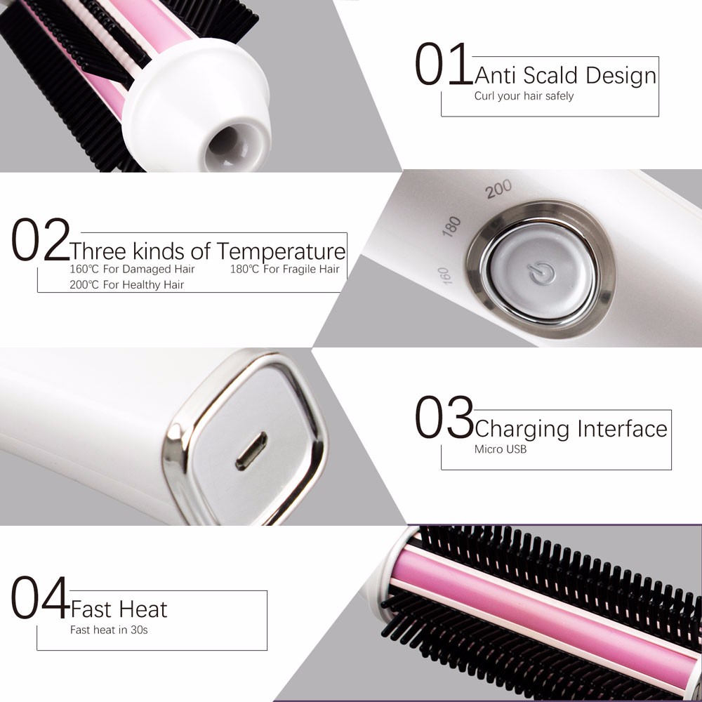 USB Wireless Charging Hair Straightening Comb Portable