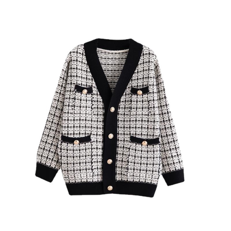 Jacket Women's Cardigan Plaid Loose Korean Autumn And Winter Sweater