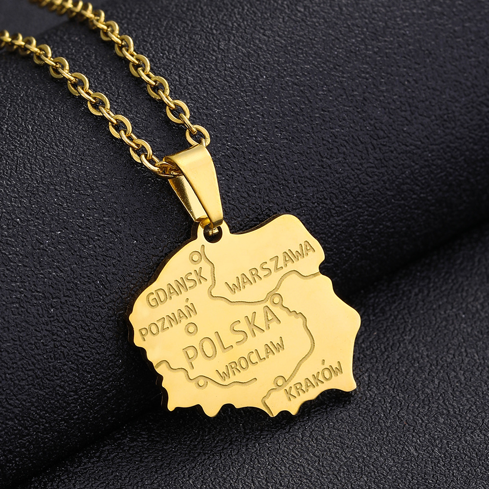 Titanium Steel Glossy Poland Map Pendant Necklace Fashion - 5