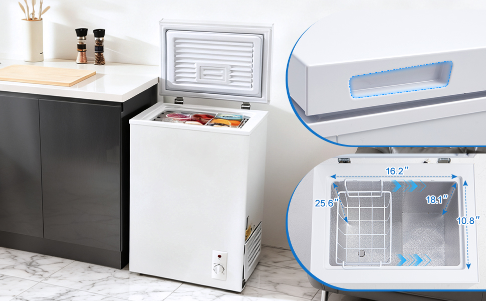 3.5 Cu.Ft Small Chest Freezer Compact Deep Freezer With 7-Level Temperature Control, Rapid Cooling, Energy Efficient & Quiet For Home, Garage, Apartment, And Kitchen, White