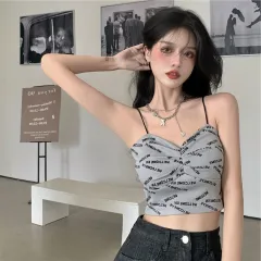 Club Letter Camisole Summer Clothes Women's Crop Top Bra Bralette Vest - Grey - View 1