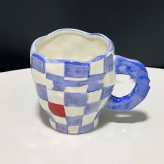 Hand-painted Plaid Water Personality Hand-kneaded Ceramic Coffee Cup - Purple - View 1