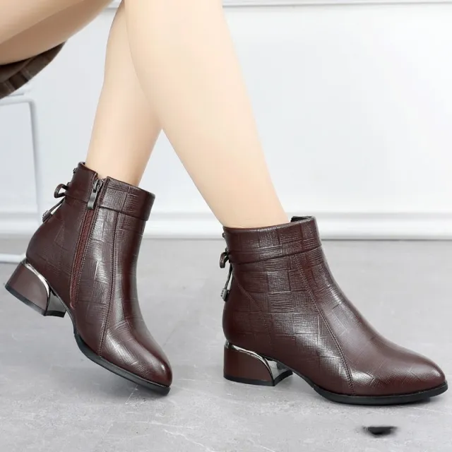 Middle aged Plus Size Thick heel Mother's Leather Boots Brown - Shop at LoveMi