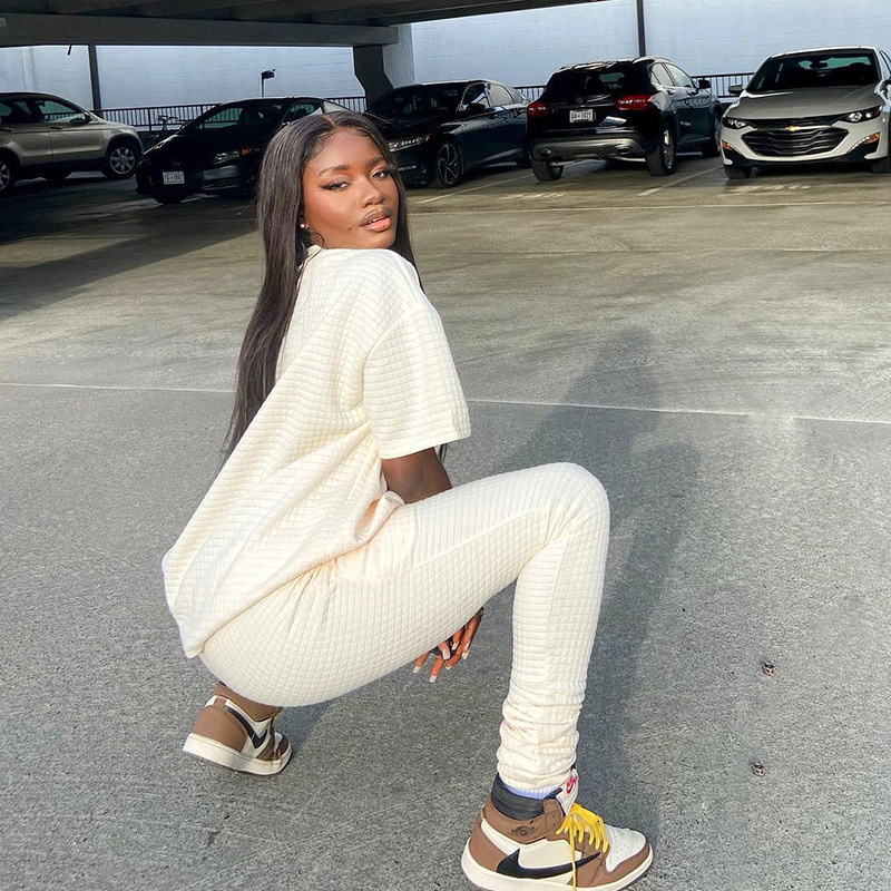 Women's Pullover Short-sleeved T-shirt Pleated Pants Suit