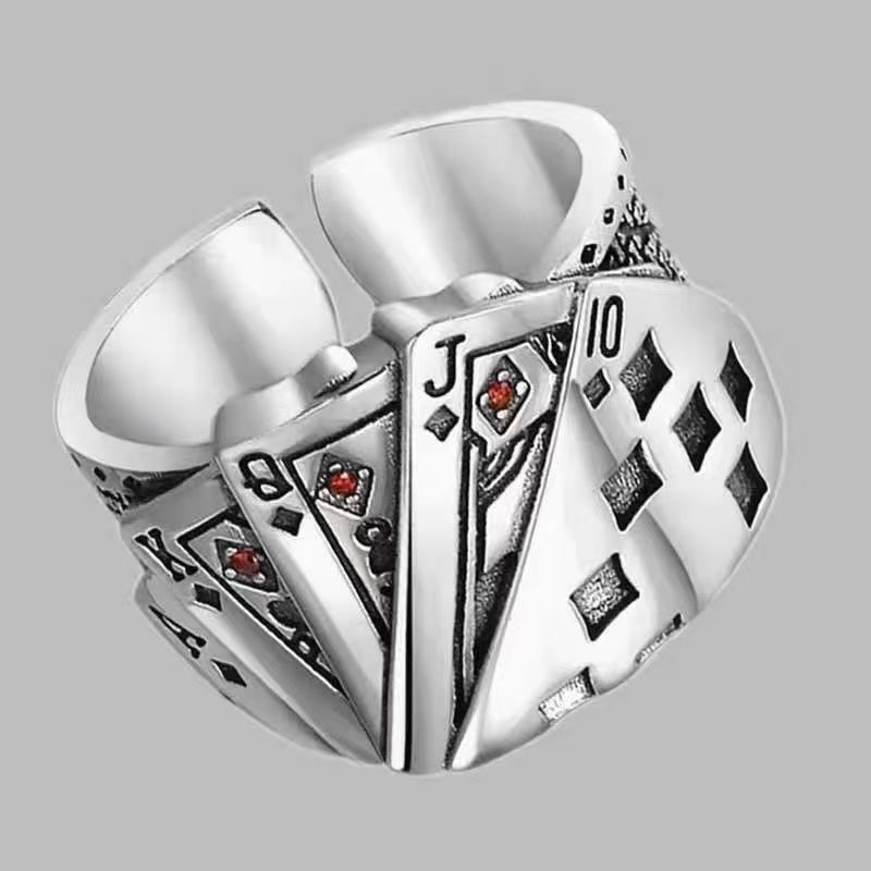 vintage reguleeritav sõrmus meestele pokkeri mustriga