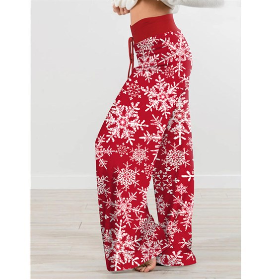 Women's Tied High Waist Christmas Printed Casual Trousers