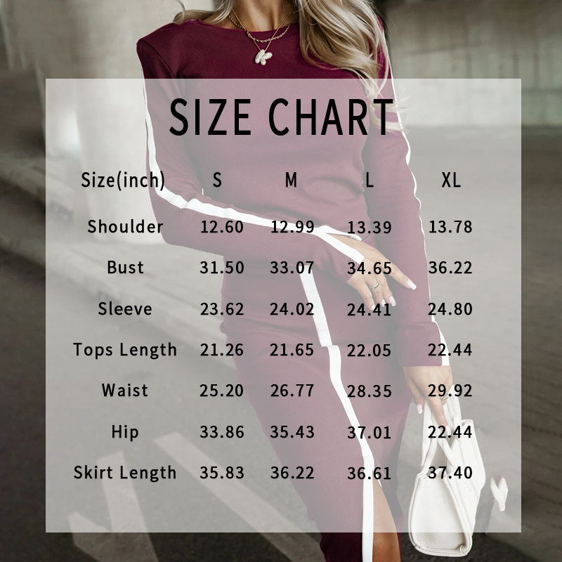 “Women’s 2-Piece Skirt Set — Long Sleeve Sweatshirt + Midi Skirt — Cozy Fall Matching Outfit”
