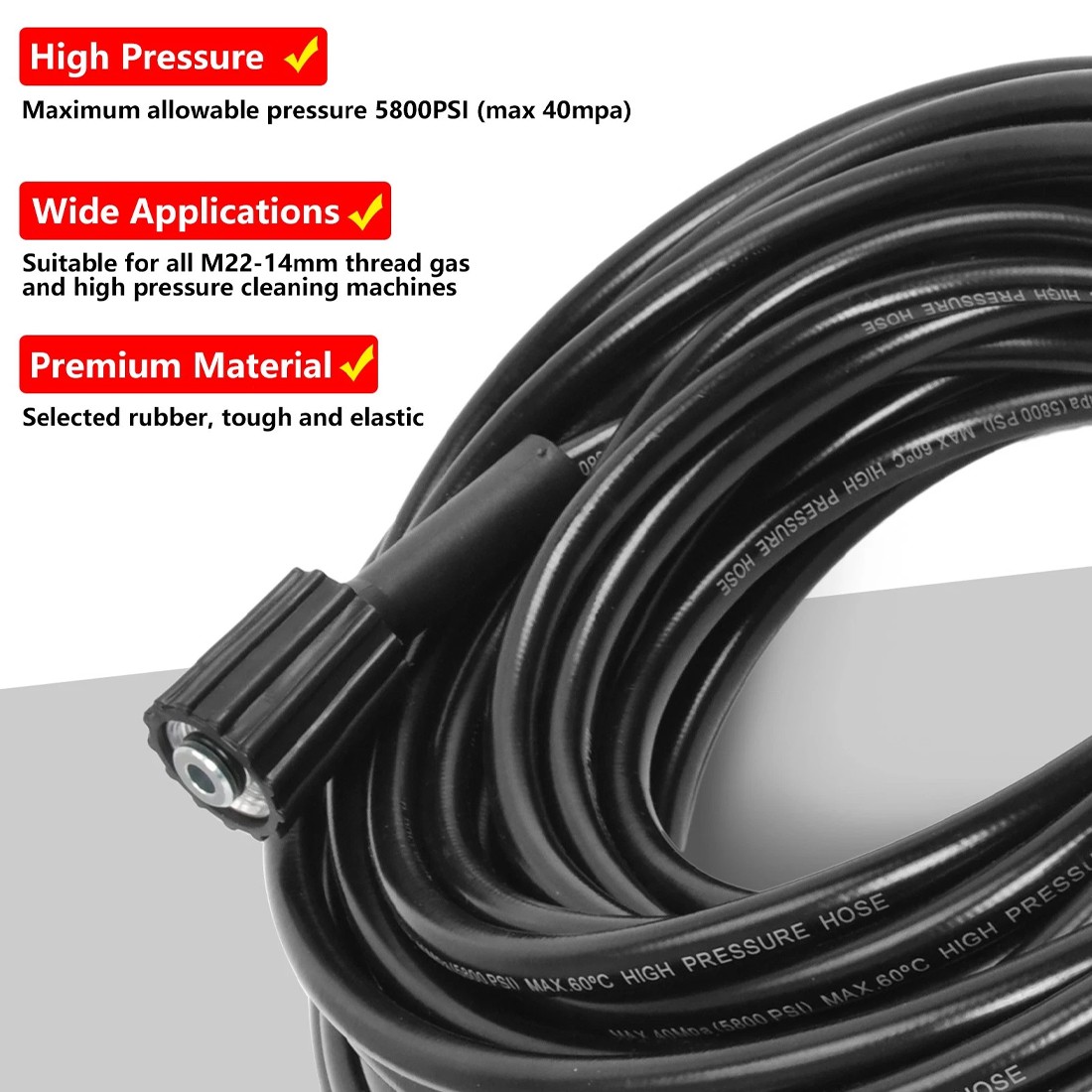 20-meter High-pressure Washer Hose M22-14 Series  Copper Threaded Connector