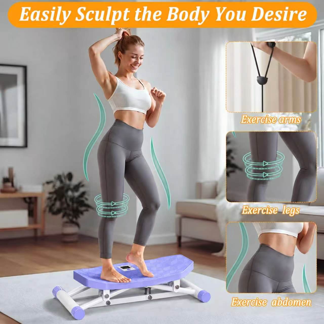 Portable Ski Balance Board With Resistance Bands & LCD Display, Rocking Stepper — image 2