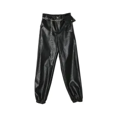 Women's Black Scaly Leather Overalls - Black - View 1