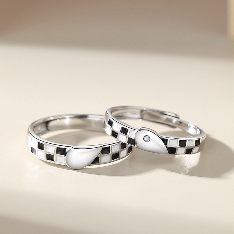 Title 3, Bague Couple Damier Noir Et Blanc