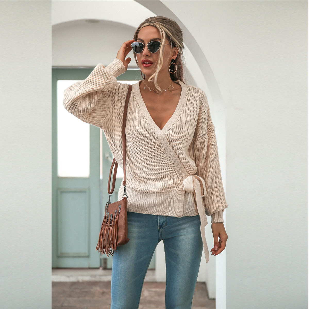 Title 8, Cardigan in maglia da donna con scollo a V, all...