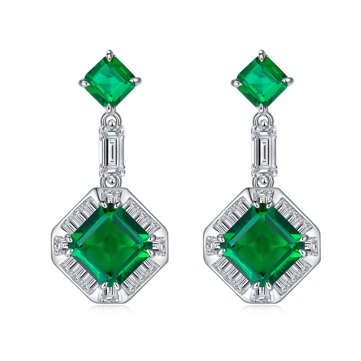 S925 Silver 5.3g Lab-Created Emerald Drop Earrings