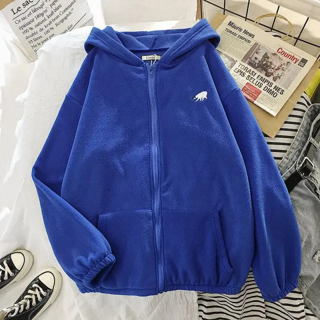 Coat Embroidered Cartoon Sweater Zipper Top Blue - Shop at LoveMi