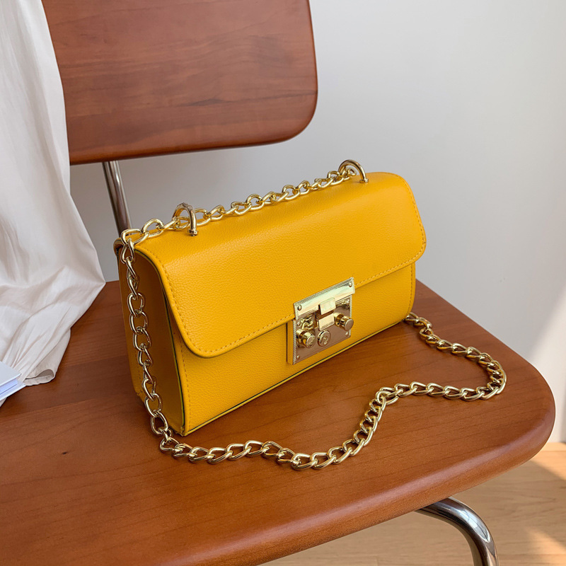 Women's Fashion Retro Personality Lock One Shoulder Crossbody Small Square Bag Yellow - Shop at LoveMi
