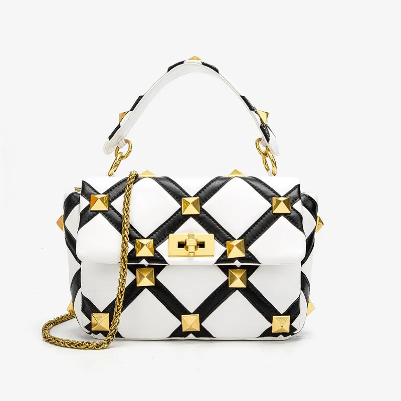 Plaid Single Shoulder Messenger Handbag - White