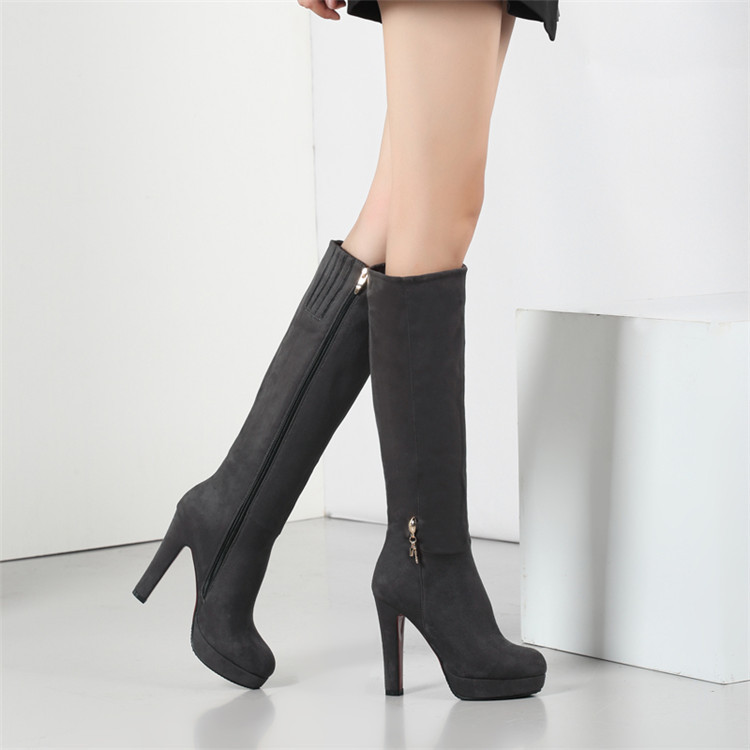 Title 7, Block Heel Zip Solid Suede Tall Boots