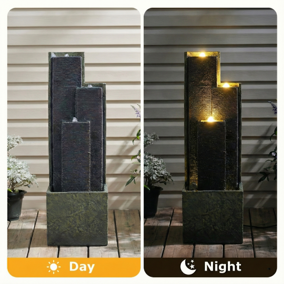 39inch H Outdoor Water Fountain Modern Cascading Freestanding Fountain With LED Lights For Garden Patio Porch Lawn Decor — foto 6