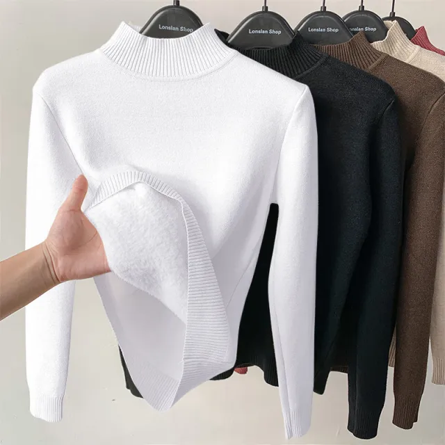Autumn And Winter New Thickened Half High Collar Underwear Bottoming Shirt White - Shop at LoveMi