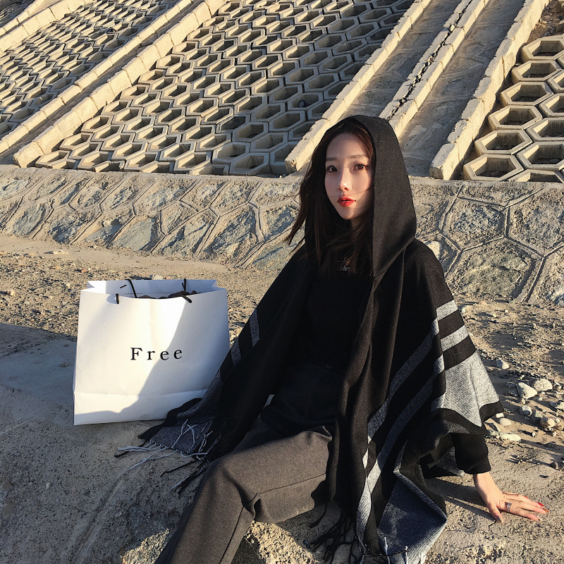 Badge Belt Buckle Scarf Shawl Thickened And Lengthened Cloak