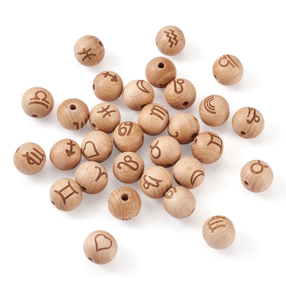 16-20mm Beech Wood 12 Constellation Beads