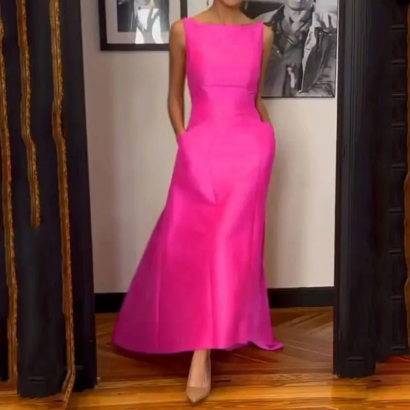 Fashionable Waistband Solid Color Dress