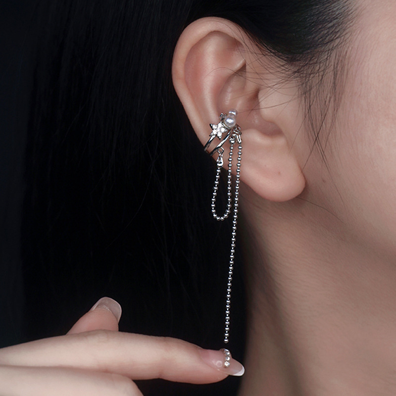 Fine Zircon Star Pearl Long Earrings Female