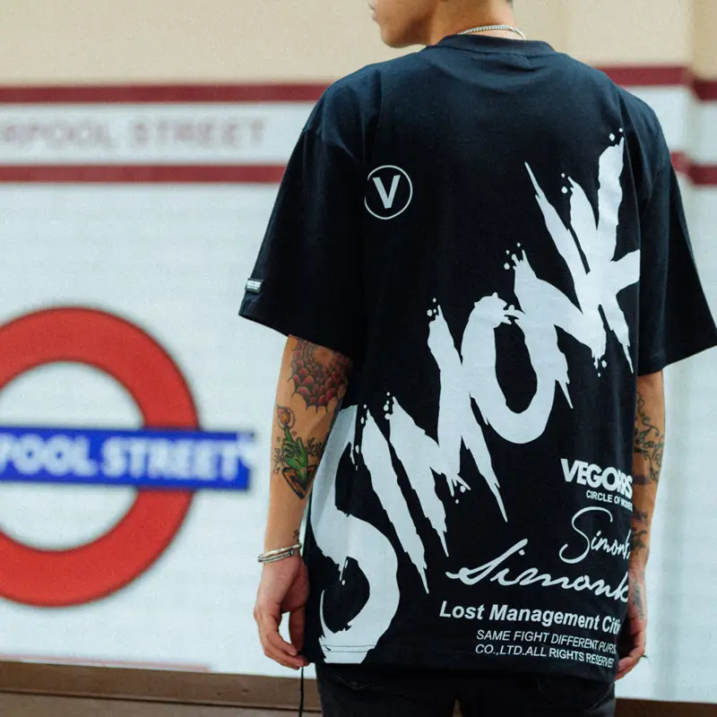 Hip-hop Street Graffiti Letters Printed Cotton T-shirt Men