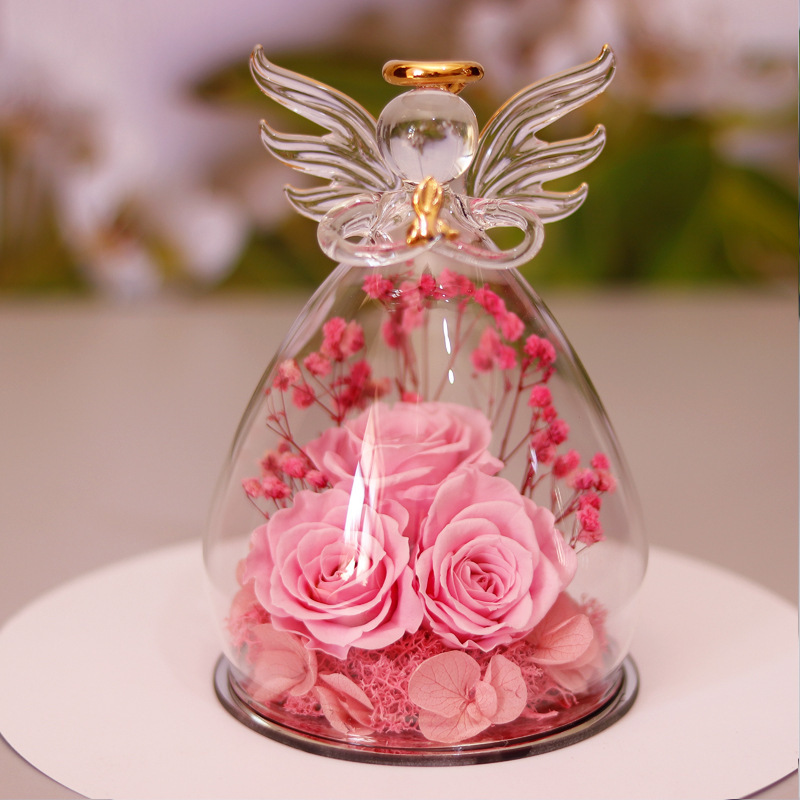 Eternal Flower Gift Box with Angel Glass Cover – Preserved Dried Rose Home Décor - Image 2