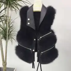 Women's Leather Vest Jacket Winter New Korean Version - Black - View 1
