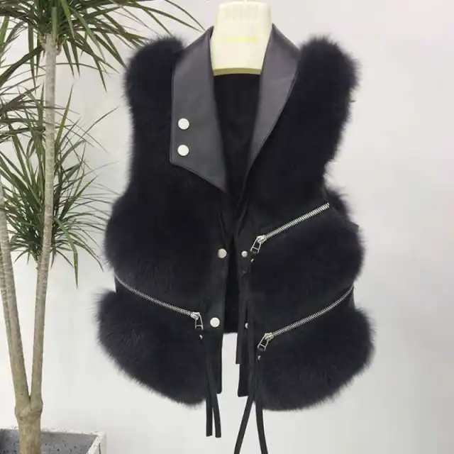 Women's Leather Vest Jacket Winter New Korean Version Black - Shop at LoveMi