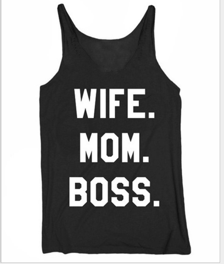 Title 2, WIFE MOM Letter Pattern Casual Racer Vest